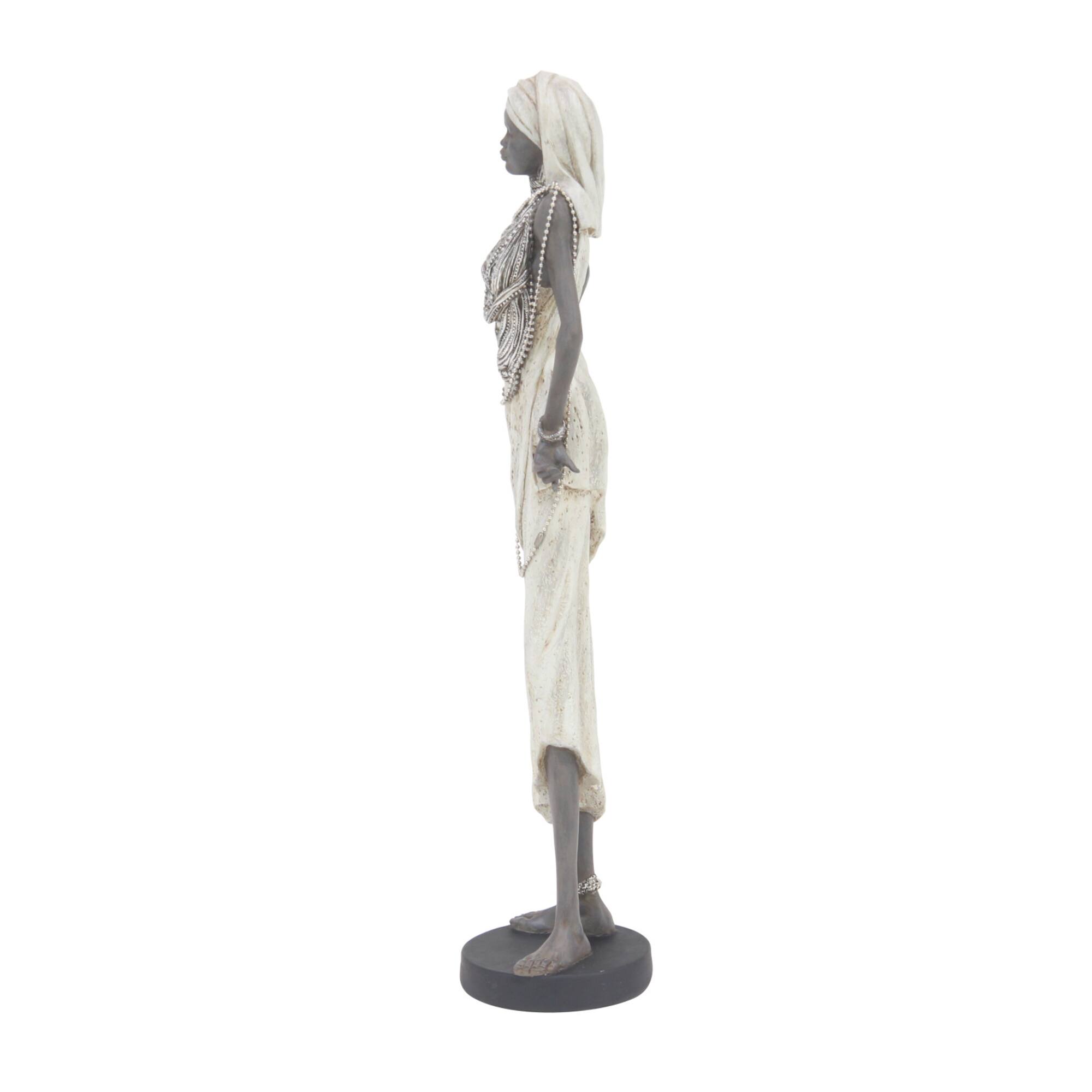 Set of 3 White Eclectic Polystone Women Sculpture 15", 20", 24"